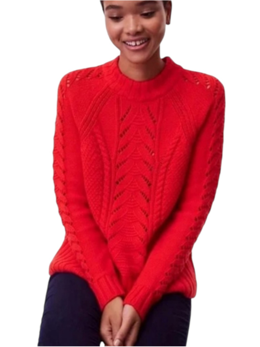 LOFT Cable Knit Textured Crew Neck Sweater Size Small